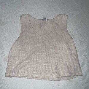 Ribbed Knit 3 Piece Set - Crop Tank, Joggers, & Long Cardigan - Light Beige